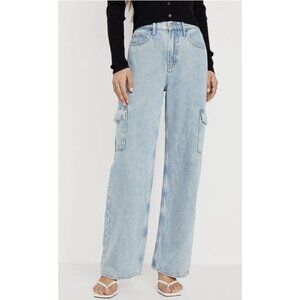 OLD NAVY Extra High Rise Sky-Hi Wide Leg Secret Smooth Cargo Pocket Jeans Light